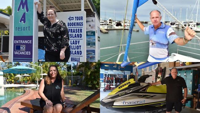 (Top Left) Front desk staffer at Akama Resort Dana Baggett, (Top Right) Peter Lynch from Blue Dolphin Marine Tours, (Bottom Left) Manager of Riviera Resort Ann Glasson, (Bottom Right) Larry Burch from Fraserjet.