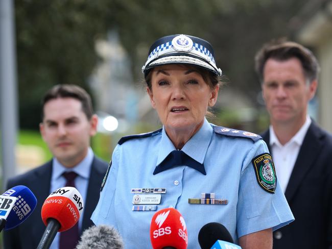 Karen Webb, NSW Police Commissioner spoke on the anti-Semitic vandalism of property that occurred overnight in Woollahra. Picture: NewsWire / Gaye Gerard