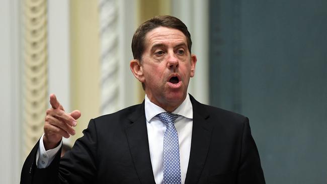 Queensland Minister for State Development Cameron Dick is seen during Question Time in Parliament House in Brisbane, Tuesday, February 18, 2020. (AAP Image/Dan Peled)