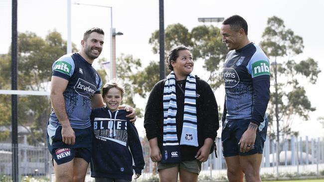 Liverpool children Rory Kendrick-Haskins, 11, and Cecilia Tafili, 10 are the lucky recipients of free tickets to State of Origin III. Picture: Dylan Robinson