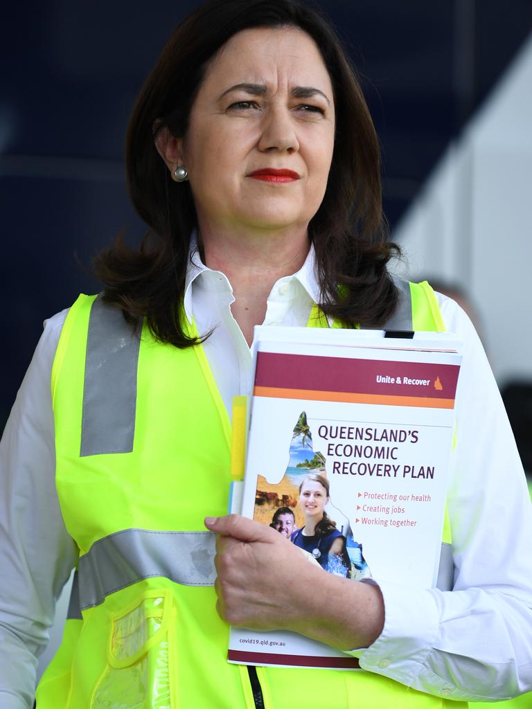 Queensland Premier Annastacia Palaszczuk stands firm that her state will not reopen to NSW until the state reaches 28 days without a locally acquired case. Picture: NCA NewsWire / Dan Peled