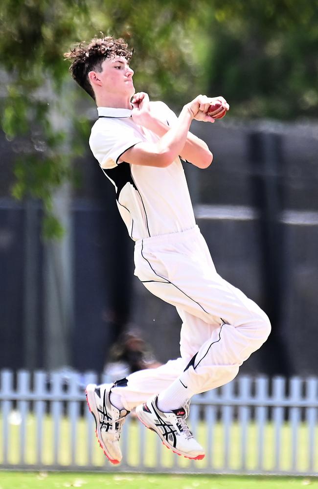 Brisbane Grammar School bowler Hayden Dalmazzo GPS First XI cricket between Churchie and Brisbane Grammar School. Saturday January 27, 2024. Picture, John Gass