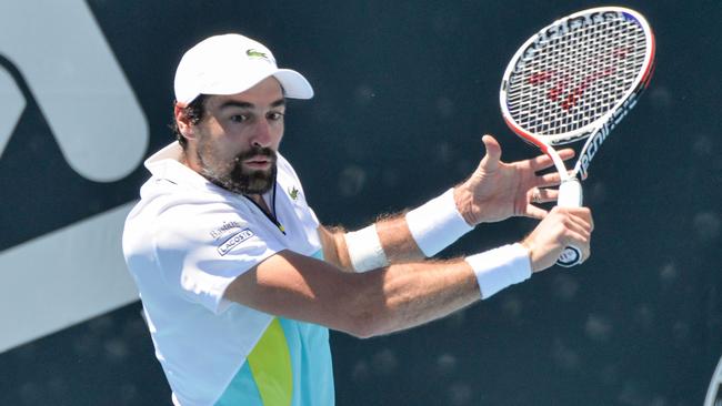 Frenchman Jeremy Chardy during his straight sets win over countryman Gilles Simon at the Adelaide International at Memorial Drive. Picture: Brenton Edwards / AFP