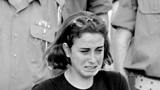 Noa Ben-Artzi, grand daughter of late Prime Minister Yitzhak Rabin, cries after she addressed world leaders during a funeral service for Rabin in 1995. Photo:NATI HARNIK.