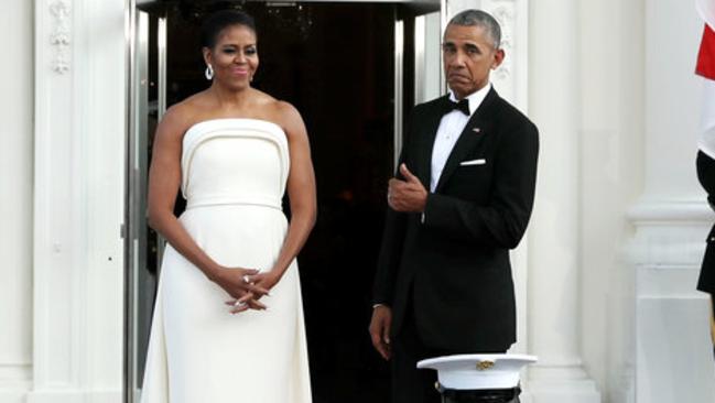 Michelle Obama wearing Brandon Maxwell in August 2016 at a dinner in honour of the prime minister of Singapore. Picture: Getty.