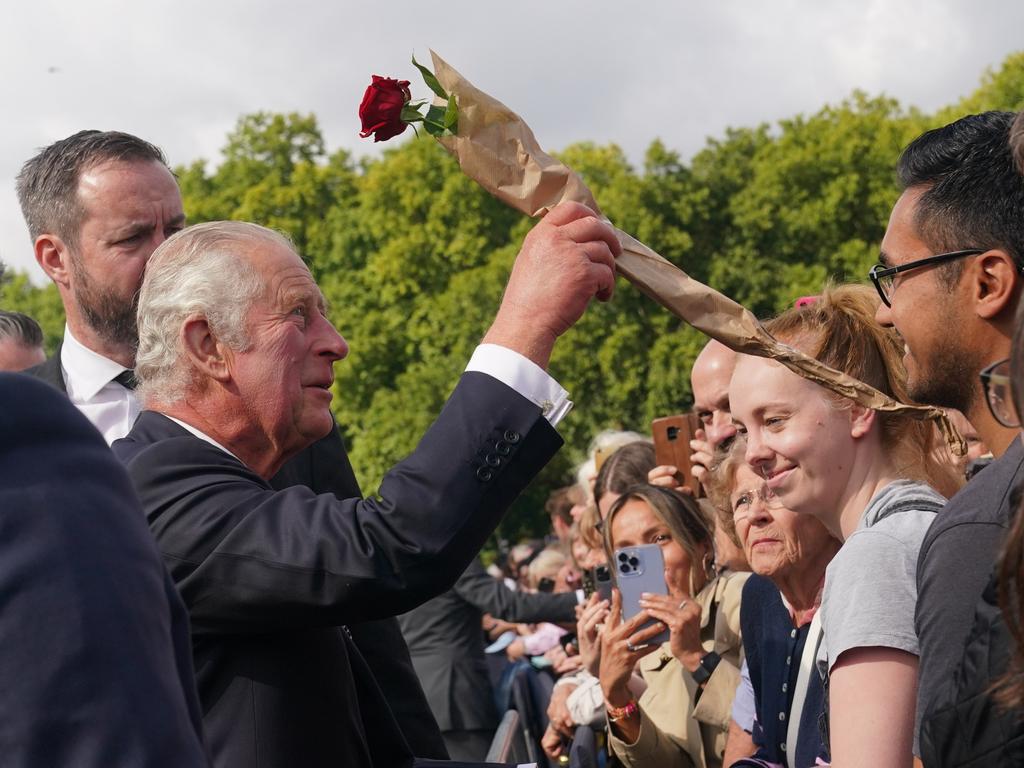 Britain's King Charles III greets the crowd at Buckingham Palace. Picture: Getty Images.