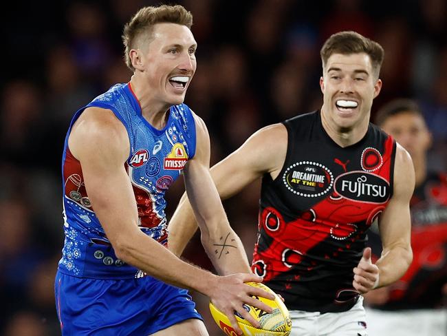 Bailey Dale (left) had a record-breaking night for the Bulldogs. (Photo by Michael Willson/AFL Photos via Getty Images)