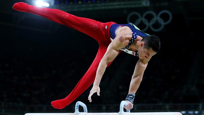 Michael Phelps isn’t the only one from Team USA using cupping therapy. Gymnast Alexander Naddour also has the telltale marks. Picture: Alex Livesey/Getty Images