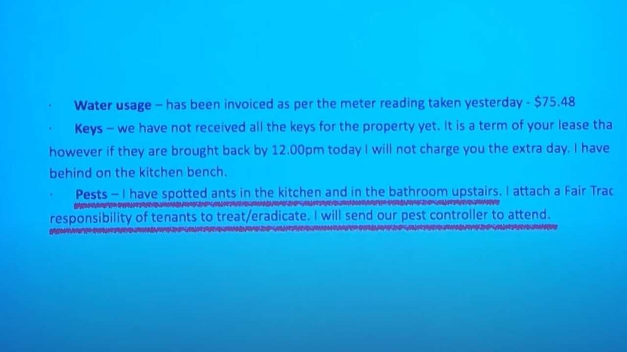 Cashman and his roommates were informed over email that they were going to be charged a ‘pest control’ fee. Picture: Supplied