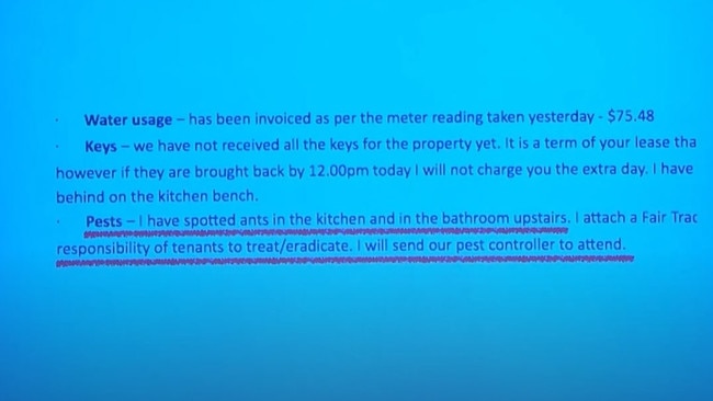 Cashman and his roommates were informed over email that they were going to be charged a ‘pest control’ fee. Picture: Supplied