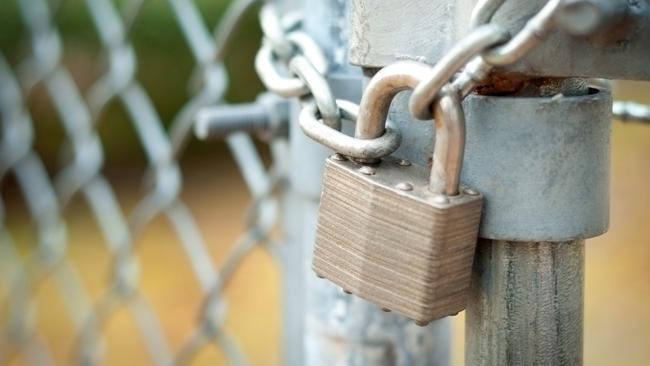 Padlocked gate, security, fence.