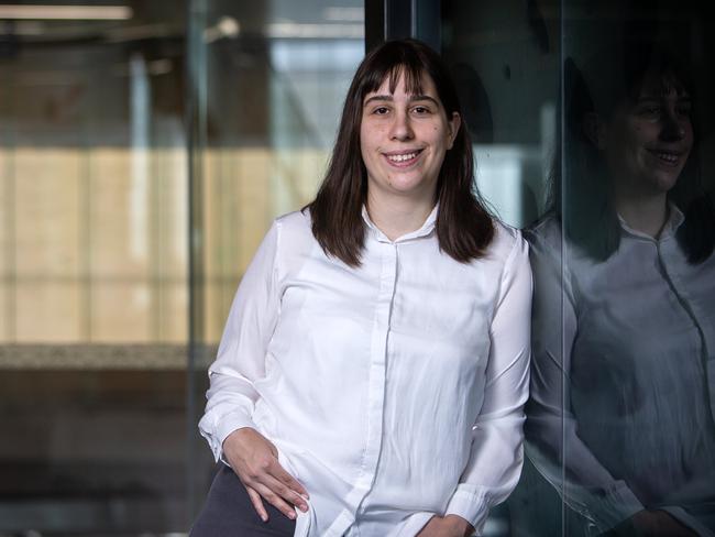 ADELAIDE, AUSTRALIA - Advertiser Photos JANUARY 20, 2023: Flinders University computer software student Laura Savaglia 25yrs at Flinders University building at the Tonsley Innovation Precinct, SA. Picture Emma Brasier