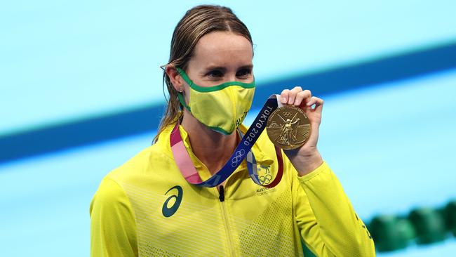 Emma McKeon after winning gold in the women's 50m freestyle final. Picture: Getty Images