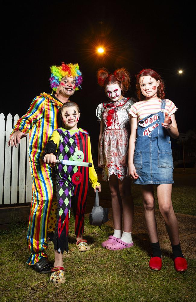 Celebrating Halloween are (from left) Brett Curtis, Taylen, Taya and Tahlia Curtis, Thursday, October 31, 2024. Picture: Kevin Farmer