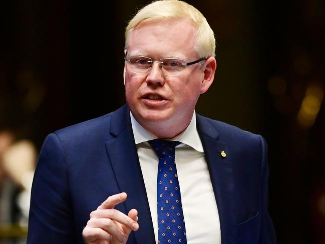 NSW Minister for Families, Communities and Disability Services Gareth Ward speaks during Question Time in the Legislative Assembly at New South Wales Parliament House in Sydney, Tuesday, June 16, 2020. (AAP Image/Joel Carrett) NO ARCHIVING