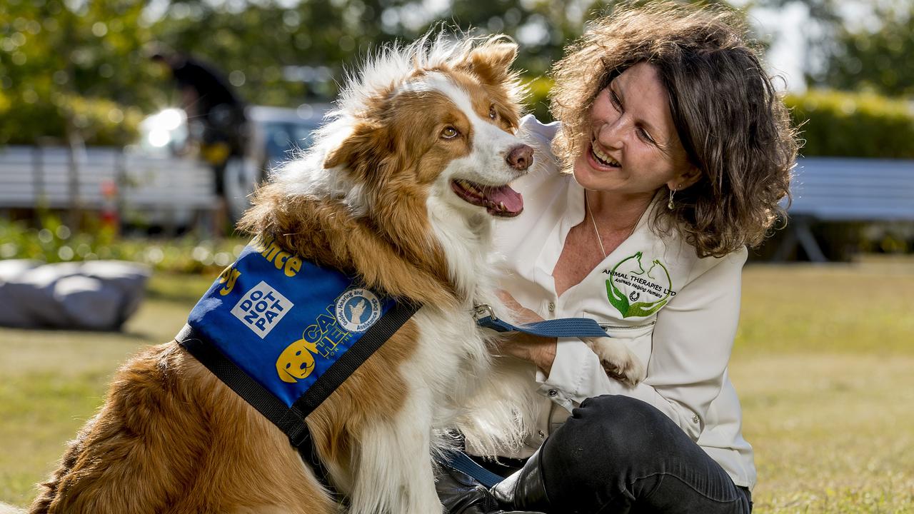 Wendy Coombe with her therapy dog Jack. Picture: Jerad Williams