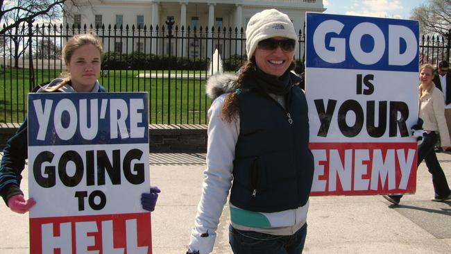 Megan Phelps-Roper, right, protesting at the White House.