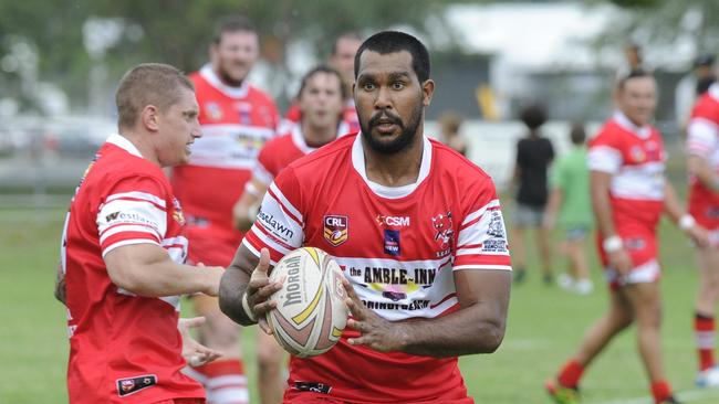 Rebel Hughie Stanley with the ball during the first grade rugby league match between the South Grafton Rebels and the Sawtell Panthers at McKittrick Park South Grafton on Sunday, 10th April, 2016. Photo Debrah Novak / The Daily Examiner