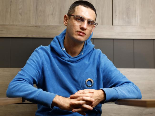 Fashion designer Jordan Gogos at the Roast Republic in the Sydney CBD. Picture: Jonathan Ng