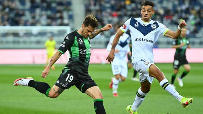 Josh Risdon (left) has extended his stay at Western United. Picture: Quinn Rooney/Getty Images