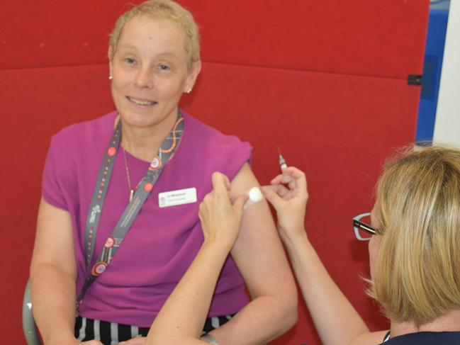 Mackay Hospital and Health Service Chief Executive Jo Whitehead received her Influenza immunisation at the onsite staff influenza clinic. Picture: NCA NewsWire