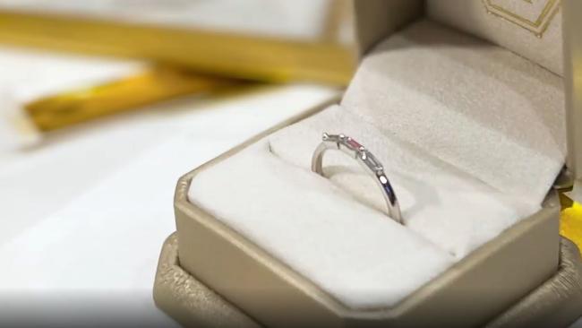 A diamond ring with Otto’s initials in Morse code. Picture: Instagram/kyleandjackieo