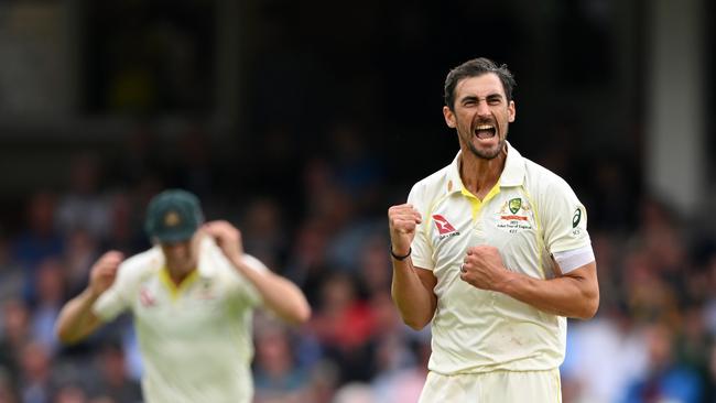 Mitchell Starc celebrates after dismissing Harry Brook. Picture: Getty Images