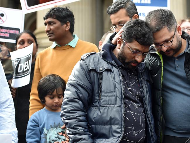 Amil Vemula and other Porter Davis victims on the steps of Parliament House. Picture: Nicki Connolly