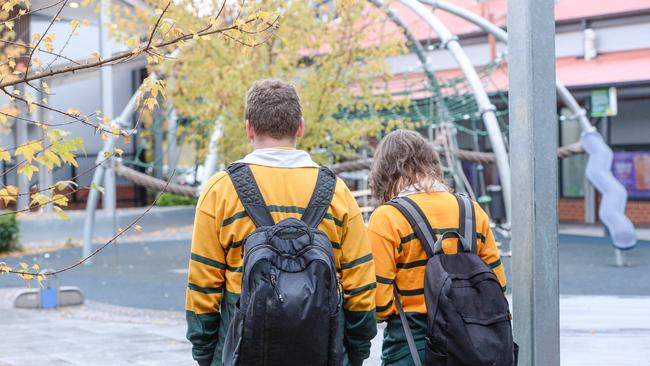 Golden Grove High school students talk about the removal of toilet doors. Picture: Brenton Edwards