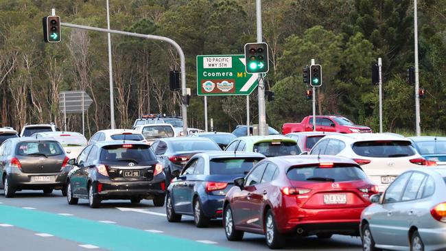 Traffic congestion near Coomera on the Pacific Motorway M1. Picture: NIGEL HALLETT