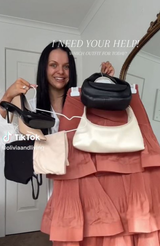 Melbourne woman Olivia Burrows Sutherland asked followers for help choosing a top to wear to a wedding. Picture: TikTok/OliviaandLiving