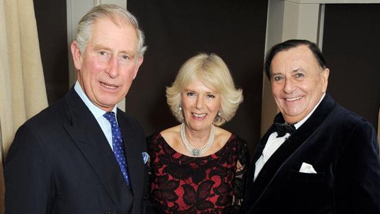 The then Prince Charles and Camilla, Duchess of Cornwall, visit Barry Humphries backstage following a 2013performance of Barry Humphries' Farewell Tour: Eat Pray Laugh at the London Palladium. The now Kin Charles IIII called Humphries in his hospital bed days before he died. Picture: David M. Benett/Getty Images