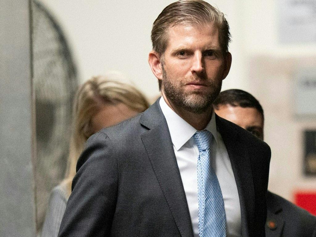 The former president’s son Eric Trump was also in court. Picture: AFP.