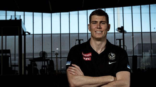 Collingwood star Mason Cox poses inside the AIA Centre, otherwise known as Glasshouse, which recently underwent critical maintenance works. Picture: Getty Images