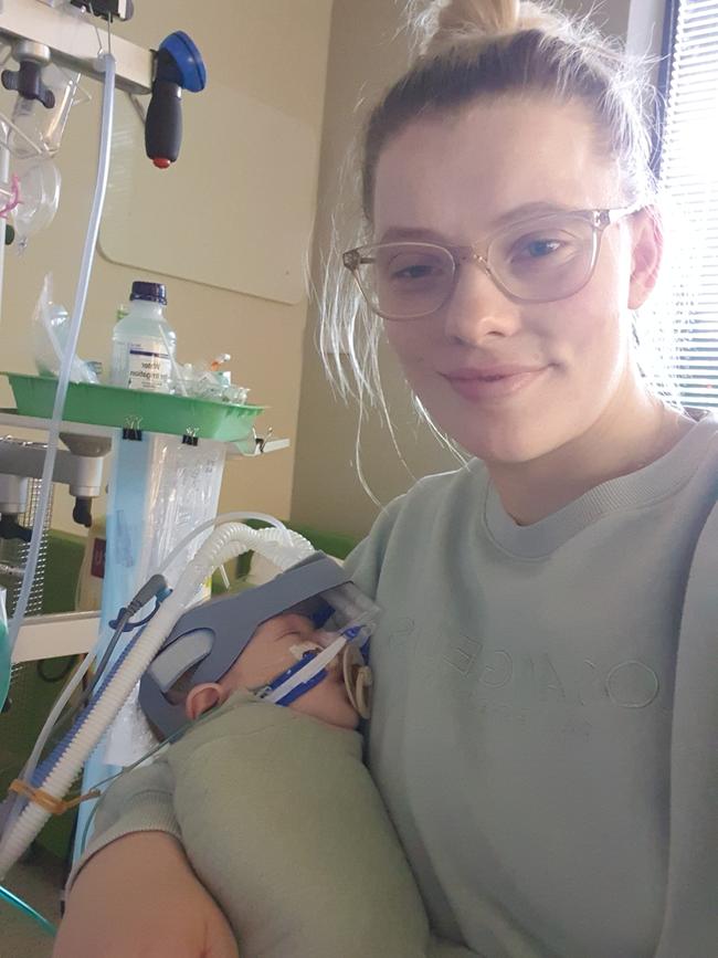 Rachael Eyles with her baby, Levi, who had RSV. Picture: Supplied