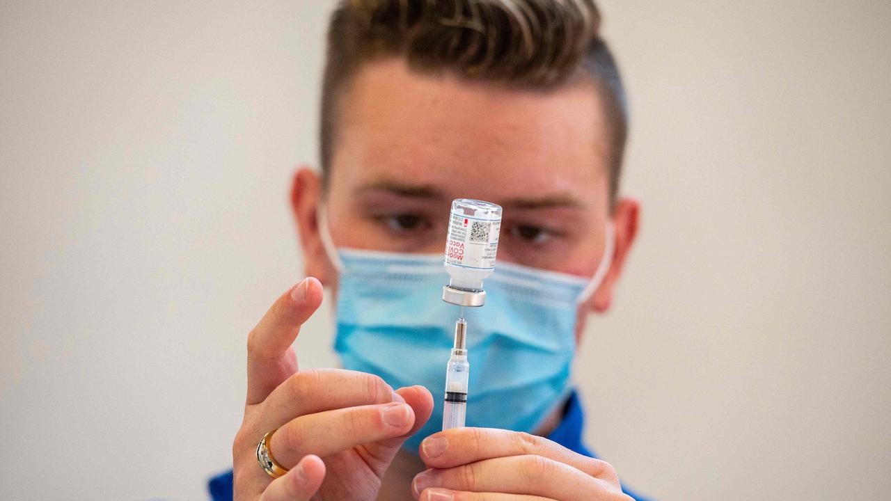 A nurse prepares a dose of the Moderna vaccine. Picture: Joseph Prezioso/AFP