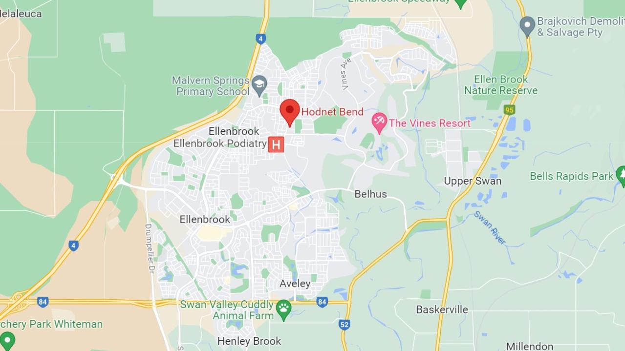 The incident happened at a home on Hodnet Bend, in the outer northeastern Perth suburb of The Vines, near Ellenbrook. Picture: Google Maps