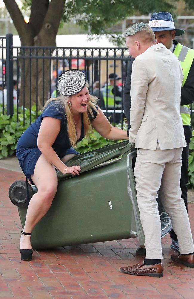 Hall of famer: This 2016 attendee made headlines as she was photographed riding a bin. Picture: Scott Barbour/Getty Images