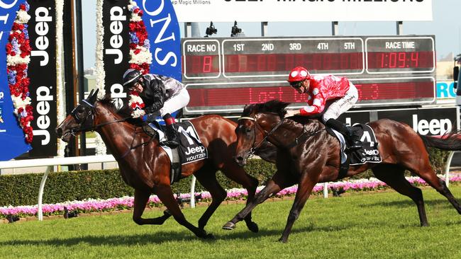 Houtzen wins the Magic Millions 2YO Classic at the Gold Coast on January 14. Picture: Tim Marsden