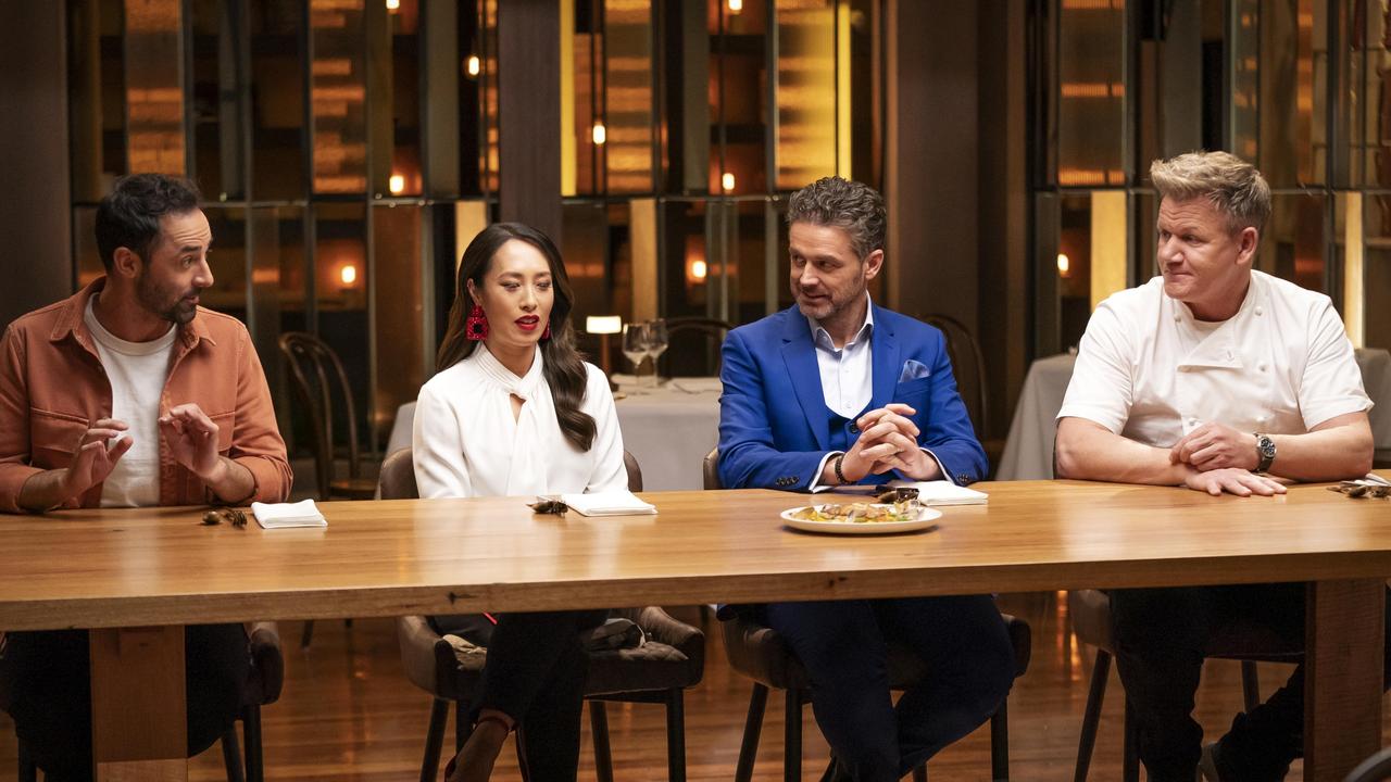 Gordon Ramsay (right) with the MasterChef judges. Picture: Channel 10