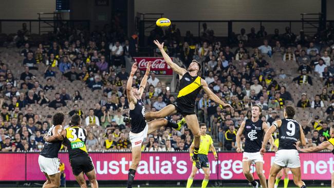 Going to the footy in this COVID-safe world felt exactly like it did pre-pandemic, writes Patrick Carlyon. Picture: Aaron Francis/The Australian