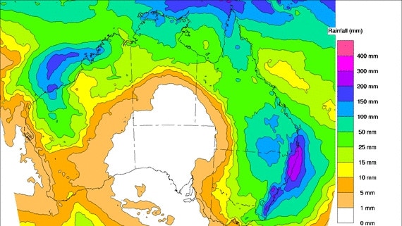 Total forecast rainfall for Australia between February 5-12, 2020. Source: BOM