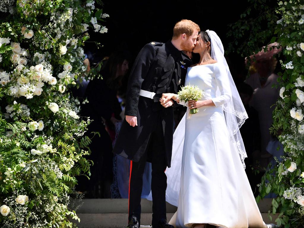 Harry and Meghan left the royal family less than two years after their Windsor wedding. Picture: AFP