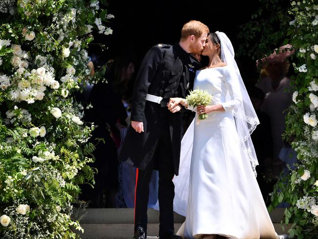 Harry and Meghan left the royal family less than two years after their Windsor wedding. Picture: AFP