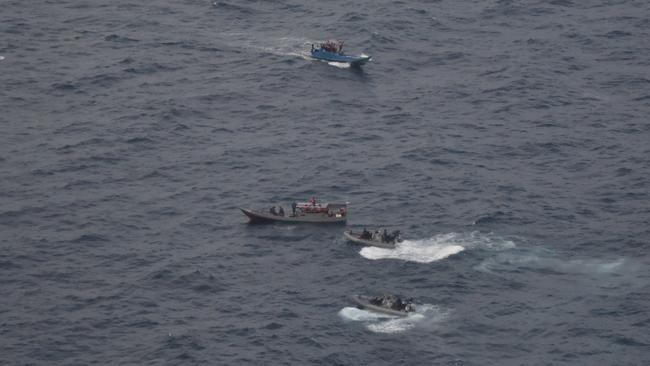 Only one of the three illegal fishing boats was not destroyed and instead escorted out of Australian waters. Picture: Australian Border Force.