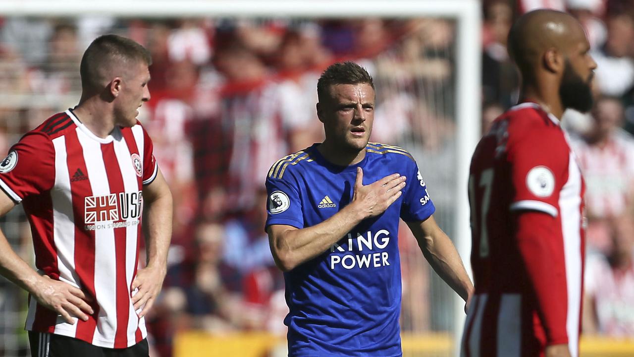 The Vardy party has returned: The fan-favourite striker scored as Leicester posted their first win of the season. (Richard Sellers/PA via AP)