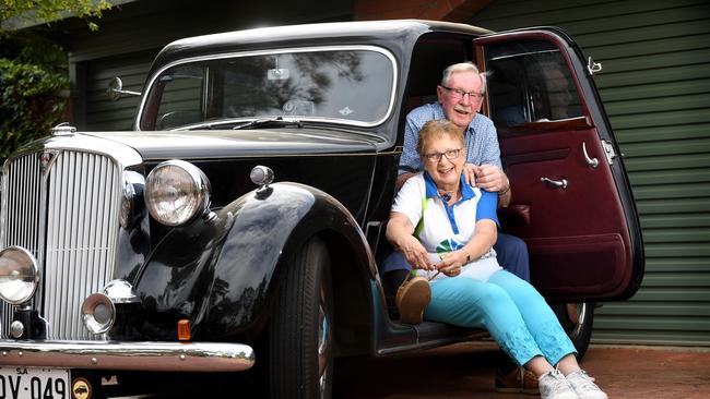 Roger and Gloria Dennis, with their 1949 Rover. Roger is alive today thanks to chemo breakthroughs. Picture: Tricia Watkinson