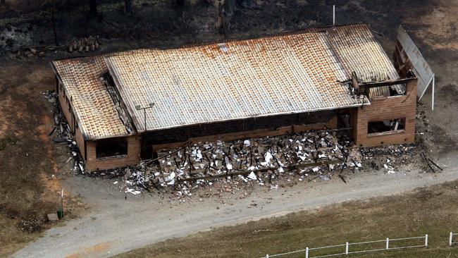 Aerial photograph of the cricket club rooms at Marysville, destroyed on Black Saturday Picture: Kelly Barnes