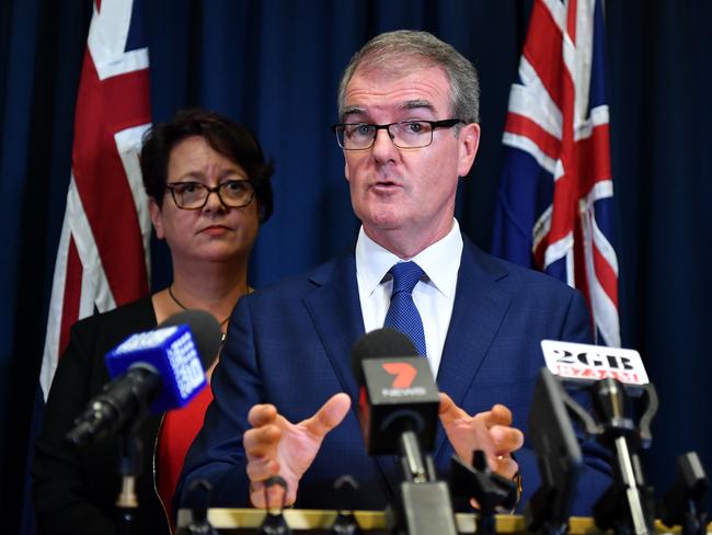 Michael Daley, with his then-deputy Penny Sharpe, resigning as NSW Labor leader in 2019. Picture: AAP Image/Joel Carrett