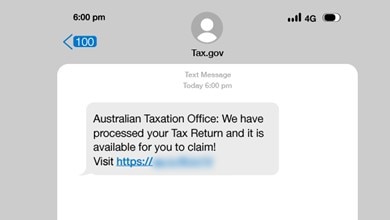 Hyperlinks in scam messages usually direct users to fake government websites. Picture: Supplied, ATO